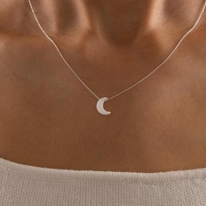 Collar de plata de ley 925 con luna creciente y ópalo, chapado en oro de 14 quilates, joyería de ópalo blanco y azul para mujer, regalo. - Product Image 4