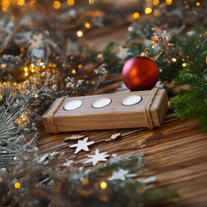 Nuevo diseño rústico de portavelas de madera hecho a mano, bandeja para 3 velas de té de Vietnam. - Product Image 1