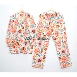 Women's Elegant Luxury Smooth 100% Cotton Loungewear <b>Pyjama</b> Set Elastic Waist Printed Long Sleeves Plus Size <b>Summer</b> Winter Wear - Product Image 1