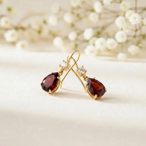 Boucles d'oreilles pendantes en argent sterling 925 ou plaqué or 18 carats avec grenat rouge naturel et zircon cubique, facettées, cadeau - Product Image 4