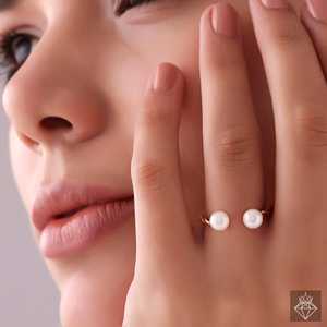 Adjustable Size Anti-Tarnish Dual Pearl Openable <b>Band</b> <b>Ring</b> - Product Image 3