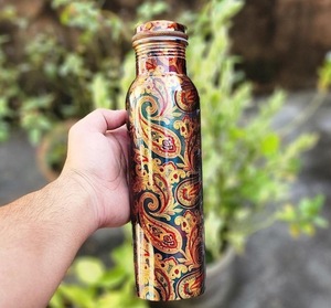 ILAHI's Hammered Copper Eco-Friendly 500ml <b>Water</b> <b>Bottle</b> Lid Classic Design Outdoor Use Uttar Pradesh ICOMCB-13264 - Product Image 1