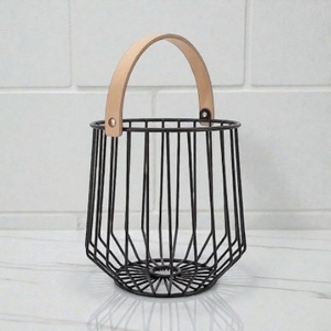 Geometric Metal <b>Wire</b> <b>Storage</b> <b>Basket</b> With Wooden Handle Nordic Style Multi Purpose Organizer - Product Image 1