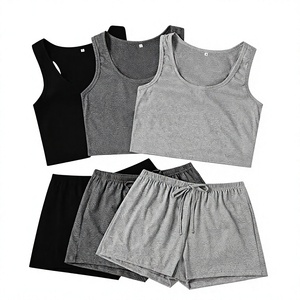 Women 2-Piece Lounge Set V-neck Sleeveless Striped Elastic Waist Shorts Knitted Cotton Spandex Summer Casual Wear - Product Image 6