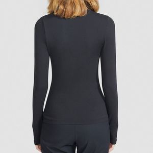 T-shirt de sport pour femme à manches longues et col montant zippé, 100 % polyester, coupe ajustée, respirant, idéal pour le yoga et le fitness (vente en gros, personnalisable) - Product Image 2