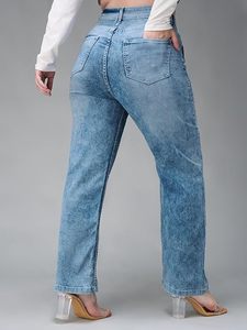 Jeans de Mezclilla Elásticos de Pierna Ancha, Cintura Alta y Corte Regular para Mujer - Product Image 3