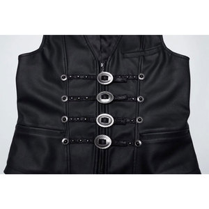 Men Black <b>Gothic</b> Gorgeous Double-Breasted Faux Leather Vintage <b>Gothic</b> Vest - Product Image 4