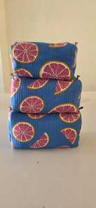 Eco Friendly Cotton Block Print Toiletry Bag Set of 3 Handmade Cosmetic Pouches Travel <b>Makeup</b> Organizer for Women - Product Image 2