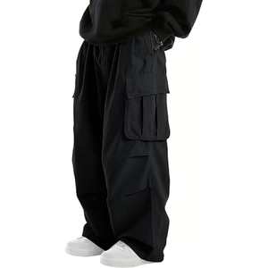 Men Baggy Cargo <b>Pants</b> Elastic Waist Loose Fit Washed Wide Leg Polyester/Cotton <b>Summer</b> Utility Jogger <b>Pants</b> for Outdoor - Product Image 1