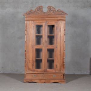 Vitrina de Madera Maciza Tallada a Mano, Colección Exclusiva, Puerta de Vidrio Vintage, Arte Antiguo del Himalaya - Product Image 1