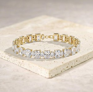 Radiant Cut Moissanite Stone Gold Plated Sterling <b>Silver</b> Luxury <b>Charm</b> Bracelet for Women - Product Image 1