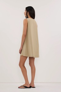 Women V Neck Mini Dress Sleeveless A-Line Loose Fit Summer Casual Dress Minimalist Resort Wear Wholesale - Product Image 2