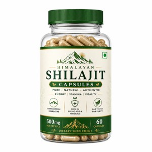 Cápsulas de Extracto de Shilajit Puro y Natural 500mg, Suplemento Auténtico de Extracto de Shilajit del Himalaya, Shilajit Vegano Premium, 60 Cápsulas - Product Image 1