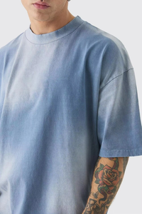 T-shirt oversize bleu ciel pour homme, en coton délavé, à épaules tombantes, manches courtes, style streetwear décontracté, coupe ample, personnalisable avec logo - Product Image 2