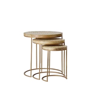 Ensemble de Table basse en bois marron de luxe, cadre en acier doré, canapé rond, Table d'appoint, nouveau Design de luxe, Offre Spéciale - Product Image 1