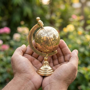 Globe terrestre rotatif en laiton artisanal, carte du monde, 17 cm, vintage, décoration de bureau nautique, gravé, inspiré des voyages - Product Image 1