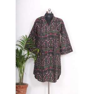 Vestido Floral Transpirable y Ecológico para Mujer, 100% Algodón, Tejido con Impresión Digital, Cuello en V, para Eventos Formales/Nocturnos, Verano/Invierno/Primavera - Product Image 1