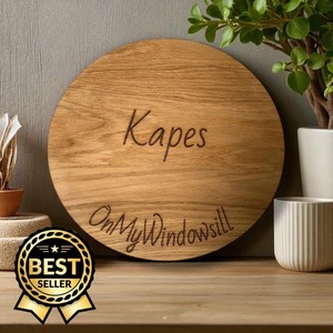 Plateau de service personnalisé gravé, design minimaliste fait main, plateau tournant rond en bois « Say Cheese » - Product Image 5