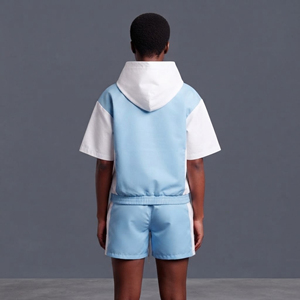 Ensemble 2 pièces pour femme en nylon 100% haute qualité, logo imprimé sur mesure, couleur contrastée, veste ample à manches longues et short pour femme. - Product Image 5