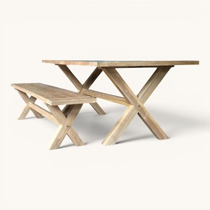 High Quality Sustainable Teak Wood Outdoor Restaurant <b>Dining</b> <b>Table</b> Set Waterproof Garden Furniture with X-Base Bench for Project - Product Image 1
