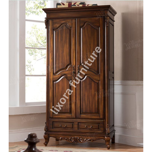 Armario de Lujo Hecho a Mano con Madera Sólida de 2 Puertas y Cajones Inferiores con Acabado de Tallado Ornamentado - Product Image 5