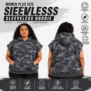 Sweat à capuche polaire oversize pour femme, grande taille, imprimé camouflage, avec fermeture éclair 3/4, pour l'hiver - Product Image 1
