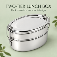 Boîte à lunch ovale à double étage en acier inoxydable, récipient alimentaire étanche avec couvercle pour adultes, école, bureau