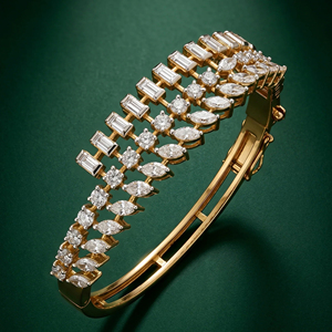 Luxury 18K <b>Solid</b> Gold Cuff <b>Bracelet</b> With Marquise Cut Moissanite Stones Prong Set Geometric Design Women Wedding Jewelry - Product Image 2