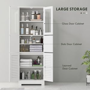 Mobile Bagno Alto Autoportante Stile Europeo in MDF Bianco con Ripiano Regolabile e Ante in Vetro/Alamanni, Soluzione Salvaspazio per il Bagno - Product Image 4