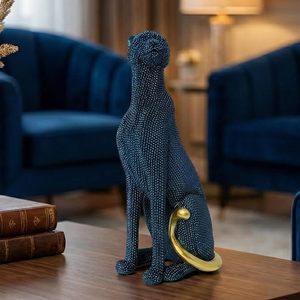 Statue de guépard pour la décoration de la maison, Art déco, figurine de léopard en résine faite à la main avec texture perlée, sculpture de panthère moderne et écologique - Product Image 3