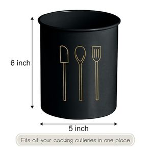 Porte-ustensiles de cuisine cylindrique minimaliste en métal noir, support de rangement pour comptoir - Product Image 3