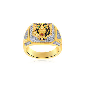 Ferocious Tiger <b>Men</b> Diamond <b>Ring</b> Luxury <b>Gold</b> Plated <b>Men's</b> Tiger Head <b>Ring</b> with Micro Pave Lab Grown Hip Hop Statement - Product Image 1