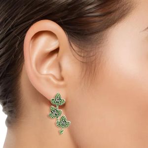Boucles d'oreilles clous feuille de lierre vert rose pour femme, boucles d'oreilles florales en cristal, bijoux de mode élégants, accessoire cadeau de fête - Product Image 5