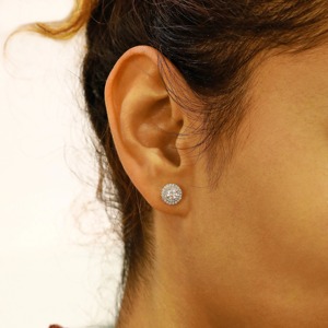 Lab Grown Diamond Double Halo Stud <b>Earrings</b> 14K Gold IGI Certified Cluster Statement <b>Earrings</b> Women Party Elegant Fine Jewelry - Product Image 5