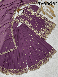 Cousu Sharara Gharara indien broderie travail traditionnel ethnique 3 pièces ensemble Georgette soie hiver été mariage Diwali - Product Image 3