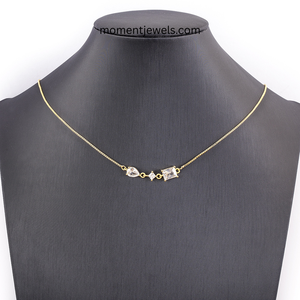 Gold Plated Stainless Steel Pendant Necklace Three Stone Charm <b>Chain</b> Necklace Pear Cut Princess Cut Diamond Jewelry for Women - Product Image 5
