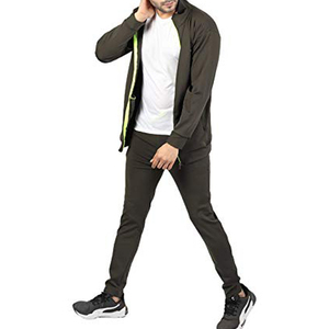 Survêtement noir pour homme avec fermeture éclair vert fluo, col montant, design sportif, séchage rapide, polyester, pour l'automne - Product Image 4
