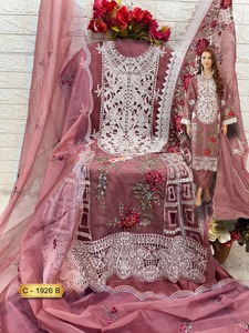 Elegante colección de invierno Lujoso confort Hecho a mano Organza <span class=keywords><strong>Shalwar</strong></span> <span class=keywords><strong>Kameez</strong></span> Traje con bordado Dupatta Dull Santoon Fabric - Product Image 3