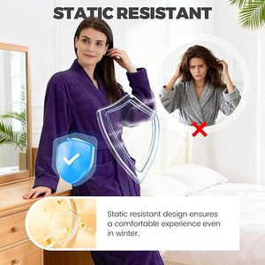 Bata de Baño de Felpa para Mujer, Manga Larga, Cuello en V, Larga, Color Morado Sólido, Algodón Suave, Informal, Transpirable, ODM, para Usar en Casa en Invierno - Product Image 3