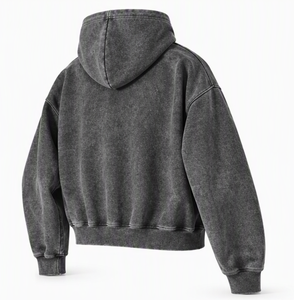 Sweat-shirt à capuche unisexe pour homme, coupe ample, style streetwear hiver, avec logo personnalisé, effet vintage délavé, doublure polaire. - Product Image 6