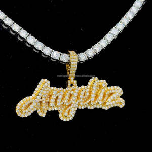 10K Gold <b>diamond</b> pendant with matching 3mm tennis <b>chain</b> in Sterling silver with <b>VVS</b> moissanite <b>diamond</b> jewelry - Product Image 2