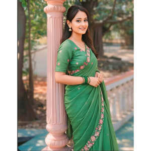 Sari brodé Elite Weaves Pista Green Pure Crush avec motifs floraux multicolores et bordure ajourée pour mariages - Product Image 2