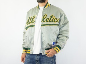 Chaqueta de béisbol acolchada estilo bomber satinado de los Oakland Athletics de los años 80 - Product Image 3