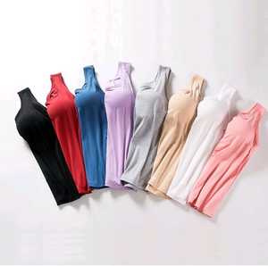 Camisola al por mayor para mujer con sujetador incorporado, top sin mangas, chaleco elástico, top informal transpirable de colores sólidos OEM/ODM - Product Image 1