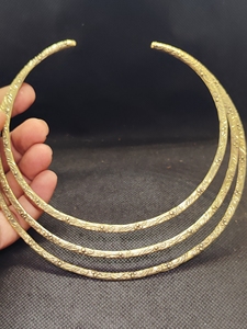 Handmade Brass Hasli <b>Necklace</b> | Brass Collar <b>Necklace</b> | Gold Plated Natural Stone Pendant | Traditional Wedding Statement - Product Image 1