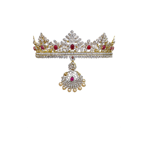 American Diamond Women's Maang Tikka Crown Tiara - Product Image 3