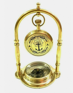 ALFA-NAUTICAL Nautical Maritime Shiny Brass Desk/Table <b>Clock</b> with Working Compass Handmade <b>Vintage</b> Design-Birthday Gift - Product Image 2