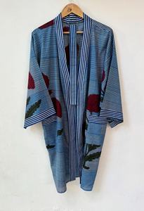 Robe kimono bohème florale en coton à col en V et manches longues, légère et à séchage rapide, pour l'été et le printemps, tenue de détente pleine longueur - Product Image 6