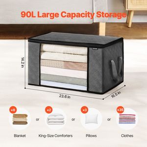 ถุงเก็บผ้าทอ nov สีเทา6แพ็ค90L ที่จับตู้เสื้อผ้าขนาดใหญ่ที่จัดระเบียบสำหรับเก็บเสื้อผ้าผ้าห่มผ้าปูที่นอนหมอน - Product Image 2
