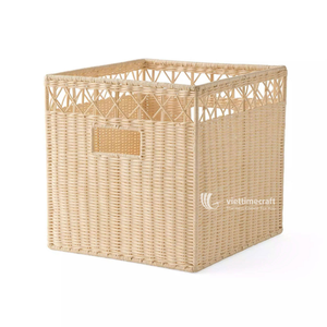 Natural Woven Rattan Eco-Friendly Classical Square Storage <b>Basket</b> with Handle for Home Office <b>Shelf</b> Organizer - Product Image 2